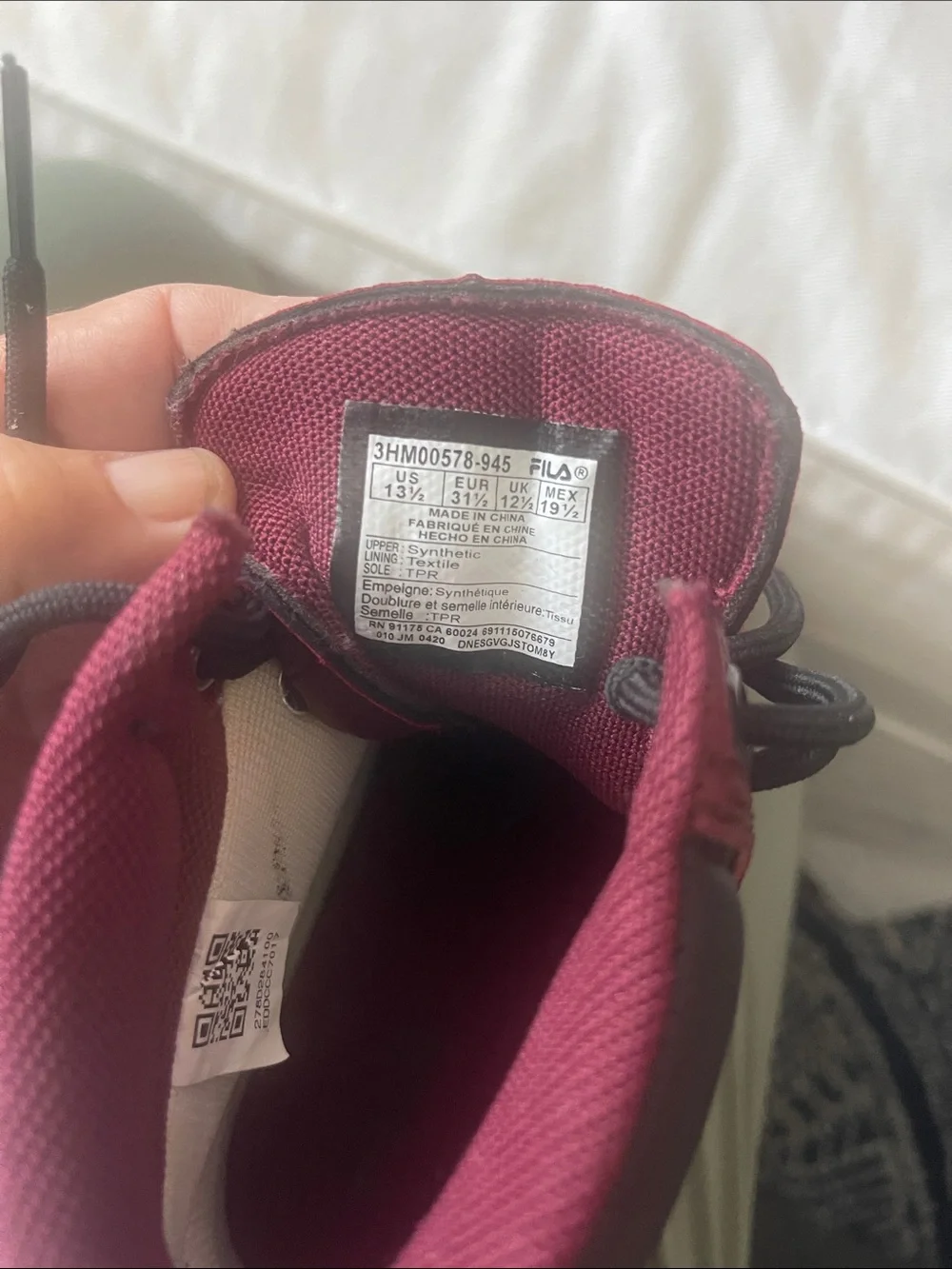 FILA Size 13.5 Kids Burgundy Lace-Up Outdoor Boots NEW
